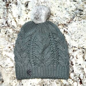 Vince Camuto Gray Cable Knit Fur Pom Pom Beanie